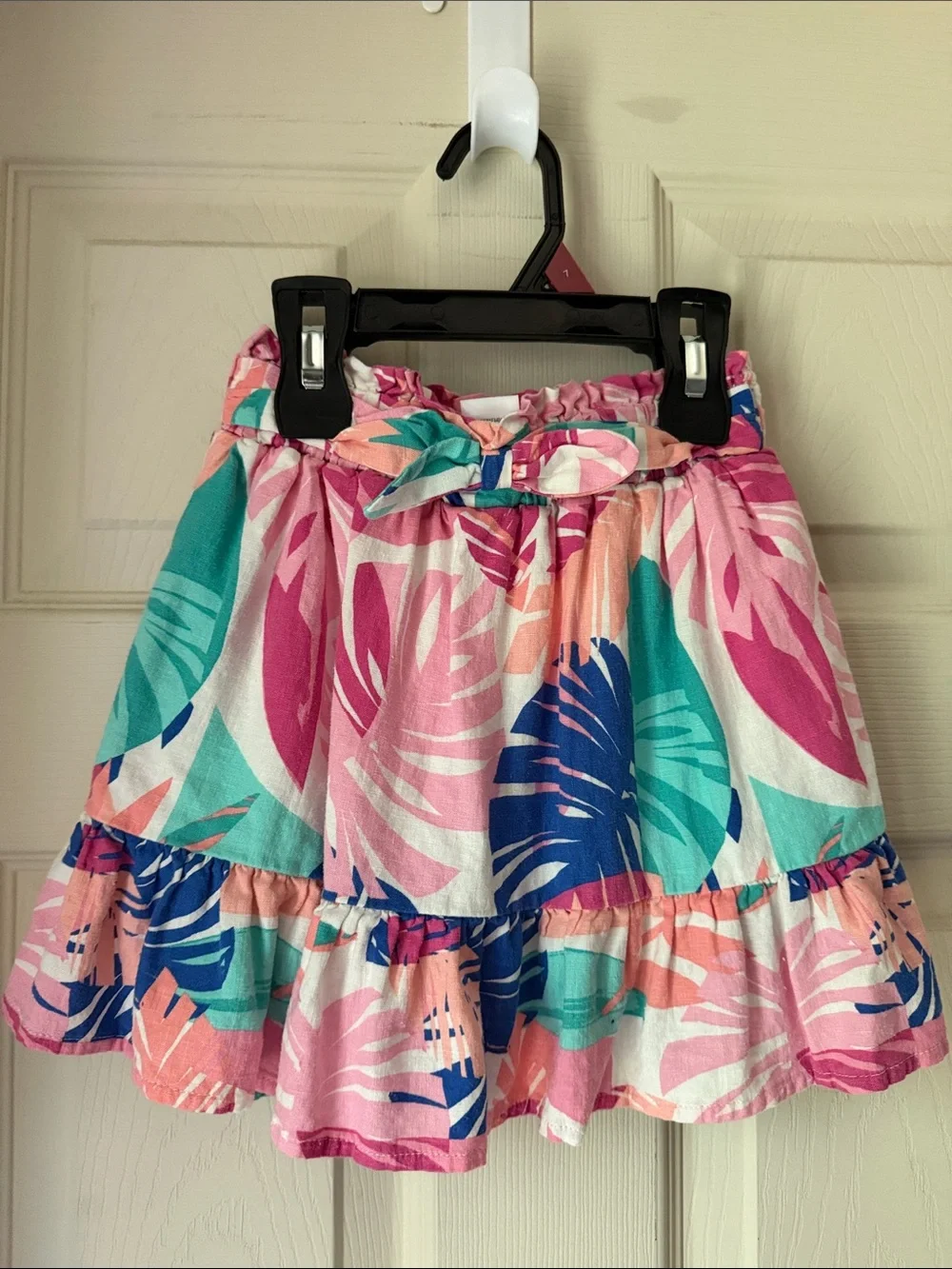 Tropical Print Ruffle Mini Skort - Pink & Teal